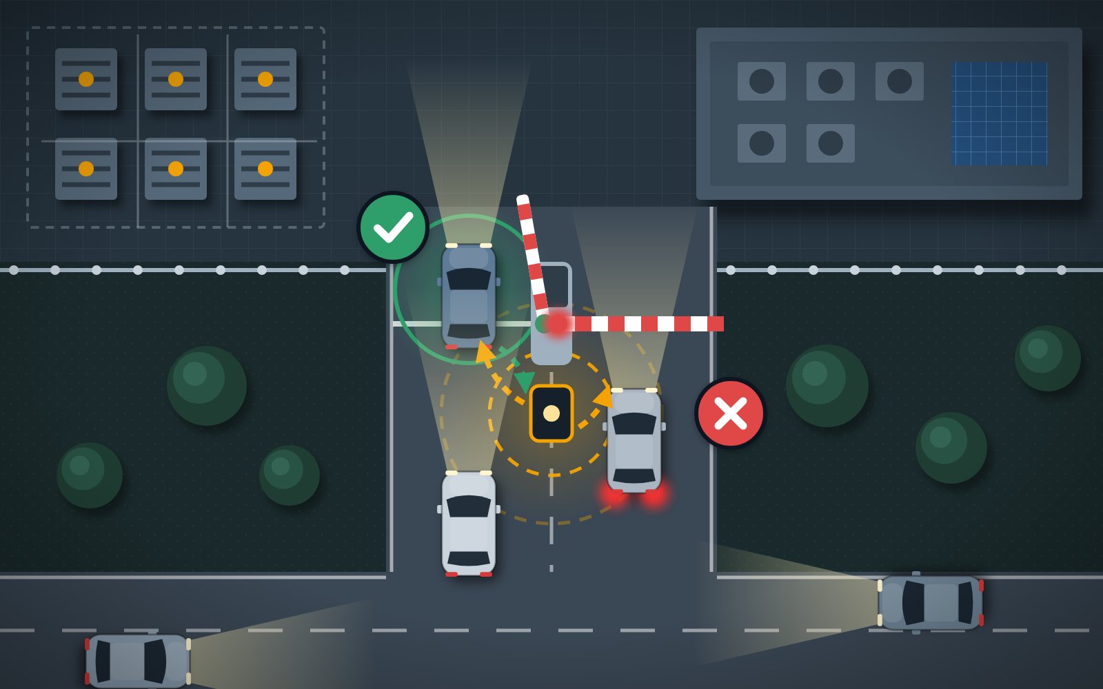 Illustration: Eine Schranke öffnet nur für ein Fahrzeug mit aktivem Empfänger